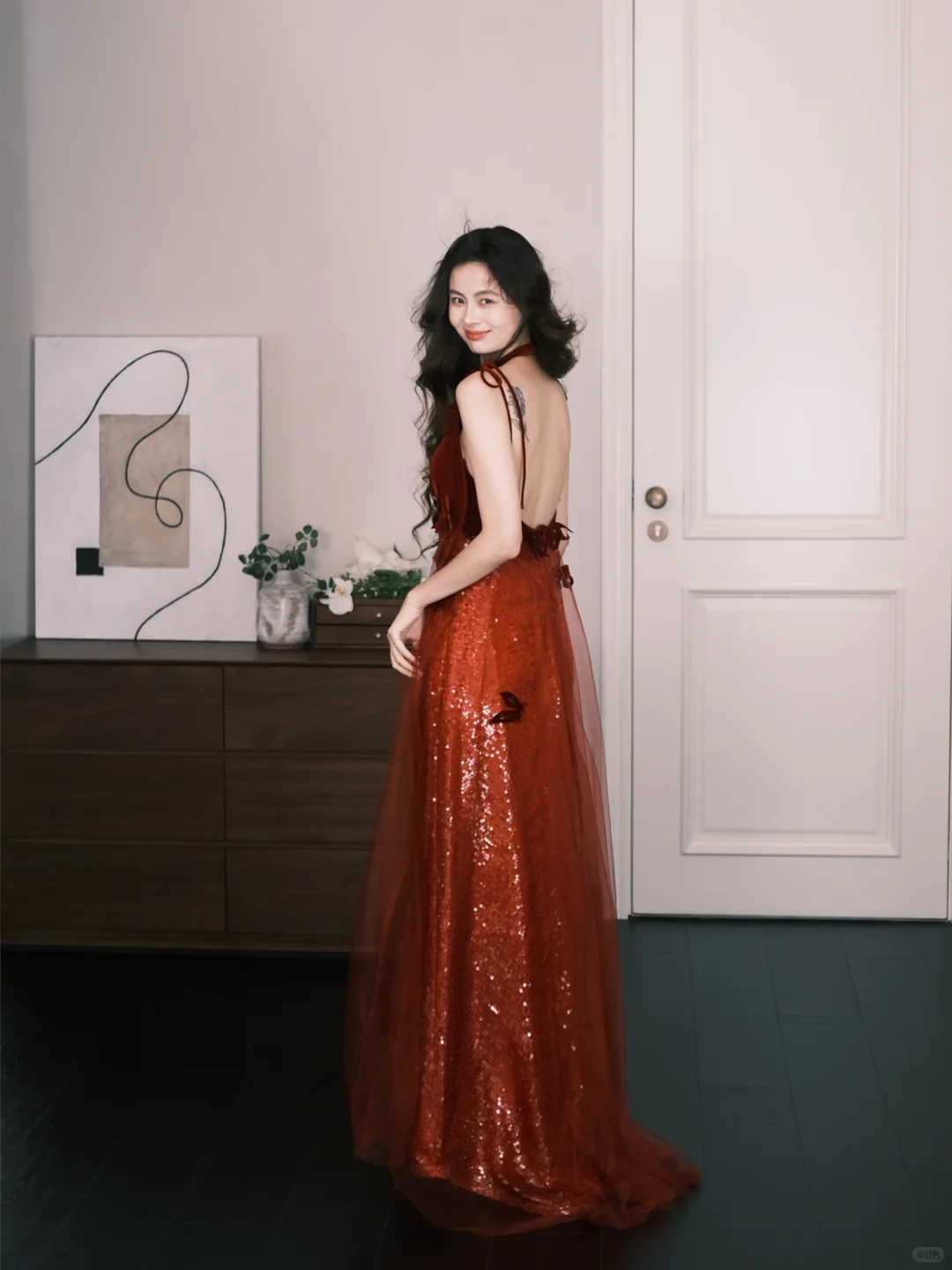 Burgundy Halter Sequin 3D Butterfly Prom Dress  NV7314