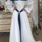 Robe de bal rétro style cour, blanche et bleue contrastée, brodée, épaules dénudées - Robe de soirée et de cosplay à thème médiéval NV6389