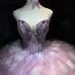 Strapless Lavender Prom Dress Sweetheart Neck Rhinestone Corset 3D Butterfly Tulle Ball Gown  NV7050