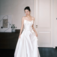 Asymmetric Strapless Satin Wedding Gown, 3D Flower A Line Bridal Dress  NV7353