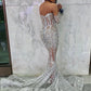 Silver Long Sleeve Off Shoulder Sequin Long Evening Dress Ball Gown Mermaid Slim Sexy Beaded Crystal nv3116