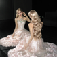 Strapless Light Pink Ball Gown Prom Dress, Sequin 3D Petal Evening Gown  NV7107