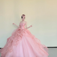 Strapless Pink Corset Prom Dress, 3D Flower Ruffle Glitter Tulle Princess Ball Gown  NV7420