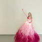 Ombre Fuchsia Strapless Tulle Ball Gown 3D Floral Prom Dress  NV7178