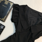 Black Short Homecoming Dress Lapel V Neck Flutter Sleeve A-Line Lace Hem Vintage Cocktail Gown  NV6920