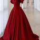 Burgundy Satin Long A-Line Ball Gown Evening Dress nv1966