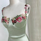 Sage Green Stylish Elegant Delicate Floral Embroidery Short Satin Party Dress Prom Dress Evening Dress Prom Dress nv4035