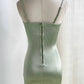 Sage Green Stylish Elegant Delicate Floral Embroidery Short Satin Party Dress Prom Dress Evening Dress Prom Dress nv4035