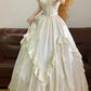 White simple retro elegant long princess satin ball gown nv5012