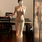 Robe de soirée longue à bretelles, brillante et élégante, coupe ajustée, modèle exclusif NV6590