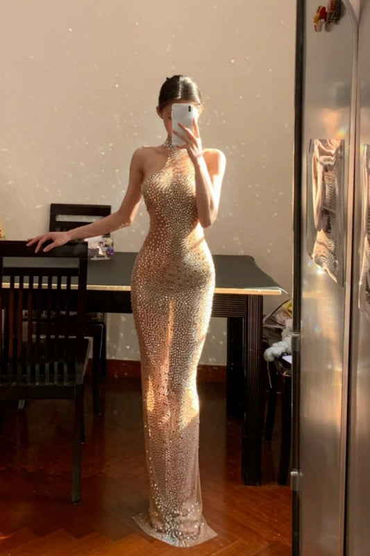 Robe de soirée longue à bretelles, brillante et élégante, coupe ajustée, modèle exclusif NV6590