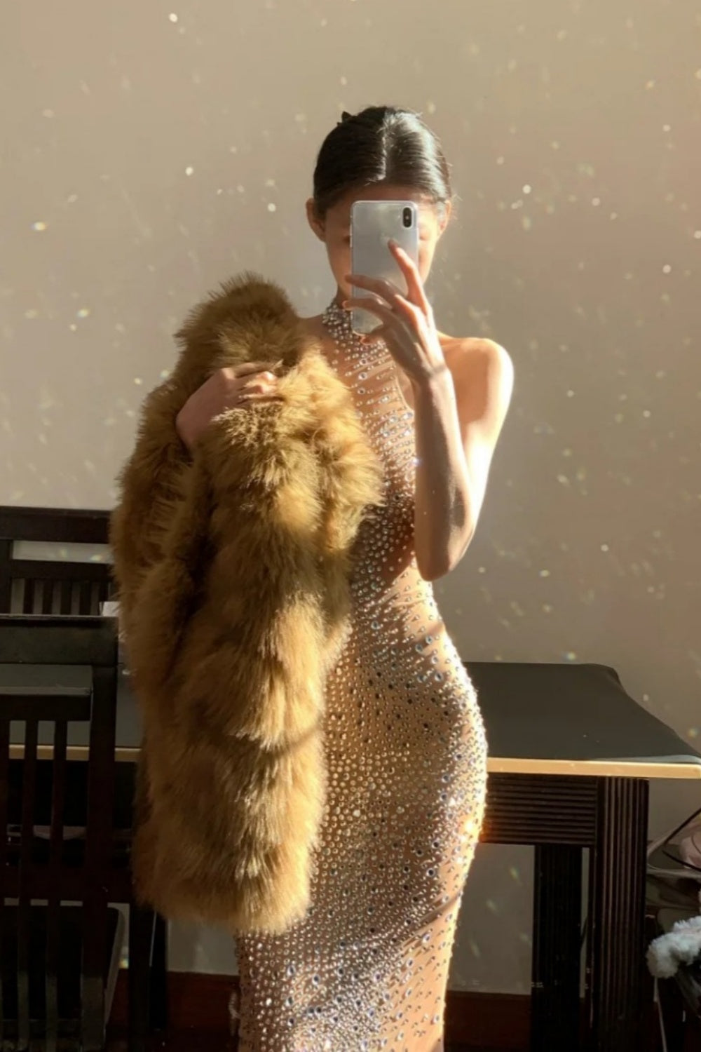Robe de soirée longue à bretelles, brillante et élégante, coupe ajustée, modèle exclusif NV6590