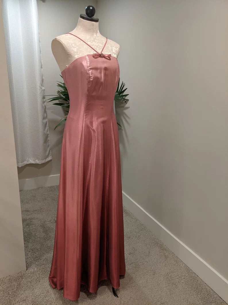Pink Fashion Simple Elegant Bowknot Long Satin Ball Gown Evening Dress Party Dress Prom Dress nv3751
