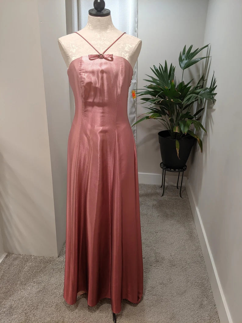 Pink Fashion Simple Elegant Bowknot Long Satin Ball Gown Evening Dress Party Dress Prom Dress nv3751