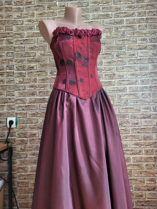 Pink Purple Vintage Fashion Floral Long Elegant Satin Tulle Corset Evening Dress Customized Ball Gown Evening Dress nv3642