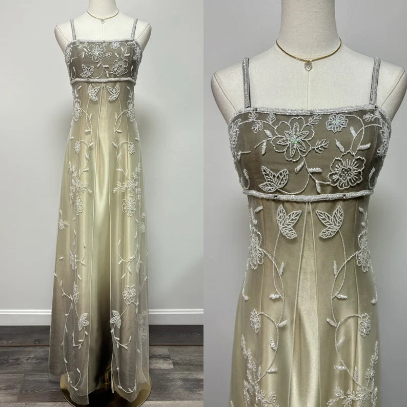 Gold yellow retro fashion gradient exquisite beaded long tulle ball gown, evening dress, party dress nv3701