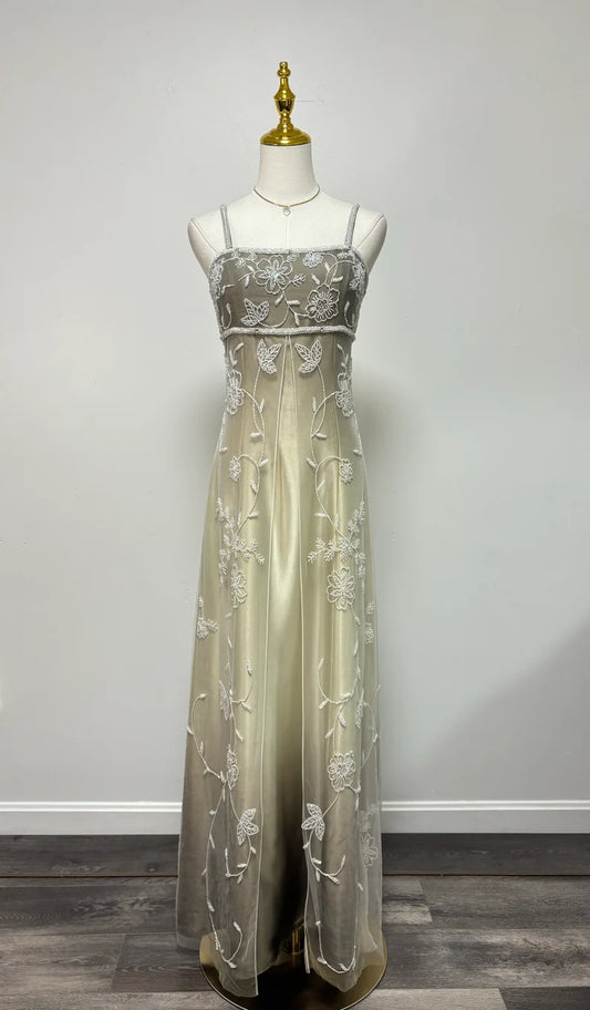 Gold yellow retro fashion gradient exquisite beaded long tulle ball gown, evening dress, party dress nv3701