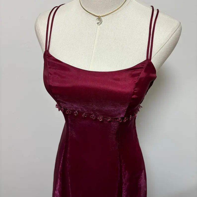 Dark red burgundy retro fashion simple fashion shiny exquisite beaded lace-up back long satin elegant princess ball gown, evening dress, party dress nv3709