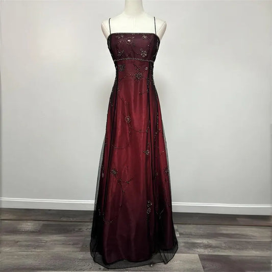 Burgundy retro fashion gradient exquisite beaded long tulle ball gown, evening dress, party dress nv3702