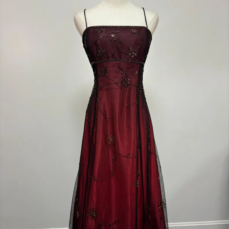 Burgundy retro fashion gradient exquisite beaded long tulle ball gown, evening dress, party dress nv3702