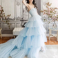 Blue tulle long ball gown evening gown graduation gown evening dress nv1862