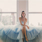 Blue tulle long ball gown evening gown graduation gown evening dress nv1862