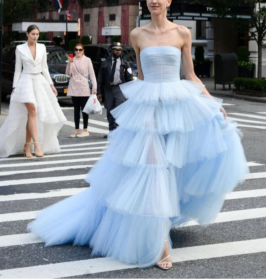 Blue tulle long ball gown evening gown graduation gown evening dress nv1862