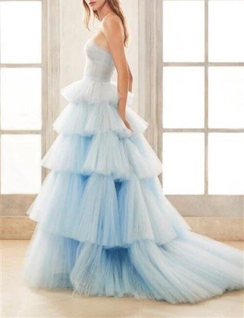 Blue tulle long ball gown evening gown graduation gown evening dress nv1862