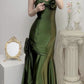 Green Satin Sweetheart Straps Long Evening Dress Wedding Party Dress nv1555