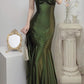Green Satin Sweetheart Straps Long Evening Dress Wedding Party Dress nv1555