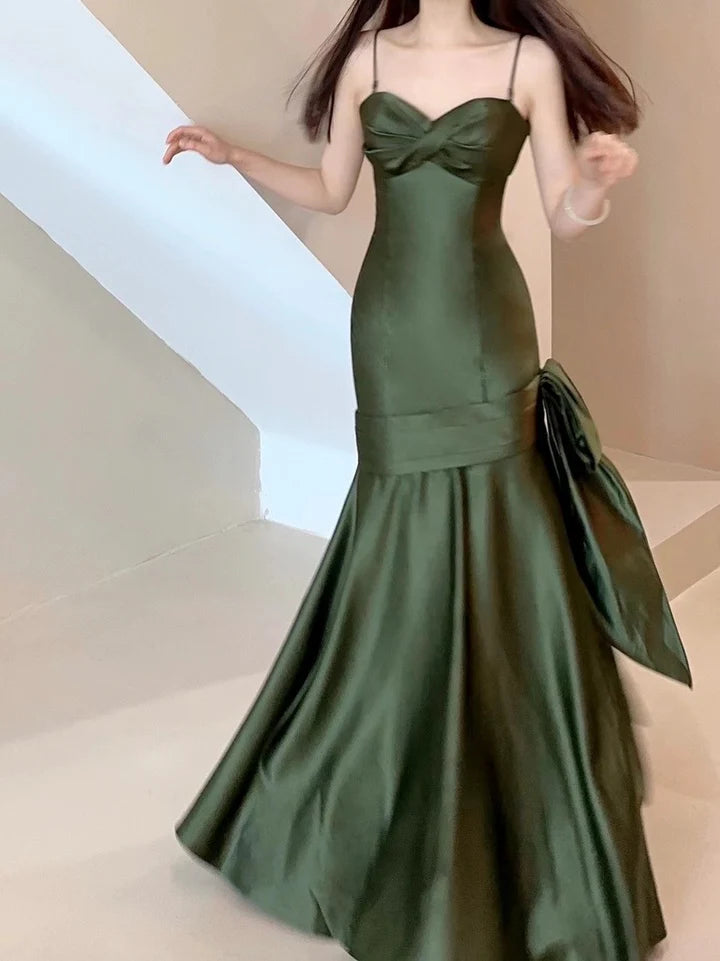 Green Satin Sweetheart Straps Long Evening Dress Wedding Party Dress nv1555