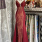 Burgundy Elegant V-neck Retro Mermaid Long Exquisite Lace Evening Dress Birthday Dress Ball Gown Prom Dress Ball Gown nv3987