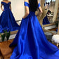 Simple V-Neck Satin Long Prom Dress, A-Line Off the Shoulder Evening Dress nv1443