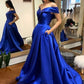 Simple V-Neck Satin Long Prom Dress, A-Line Off the Shoulder Evening Dress nv1443