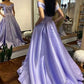 Simple V-Neck Satin Long Prom Dress, A-Line Off the Shoulder Evening Dress nv1443