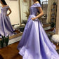 Simple V-Neck Satin Long Prom Dress, A-Line Off the Shoulder Evening Dress nv1443