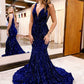 Mermaid V-Neck Sequins Long Prom Dress, Mermaid Evening Dress nv1429