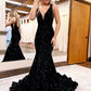 Mermaid V-Neck Sequins Long Prom Dress, Mermaid Evening Dress nv1429