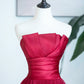 Burgundy Strapless Tulle Prom Dress, Burgundy Long Formal Dress nv1584