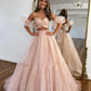 Pink Tulle Long Formal Dress, Two Pieces Evening Dress, Pink Party Dress nv1428