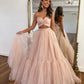 Pink Tulle Long Formal Dress, Two Pieces Evening Dress, Pink Party Dress nv1428