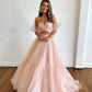 Pink Tulle Long Formal Dress, Two Pieces Evening Dress, Pink Party Dress nv1428