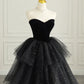 Black Strapless Tulle Formal Dress with Velvet, A-Line Sweetheart Neck Long Prom Dress nv1539