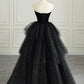 Black Strapless Tulle Formal Dress with Velvet, A-Line Sweetheart Neck Long Prom Dress nv1539