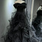 Robe de bal longue en tulle noir scintillant NV6629