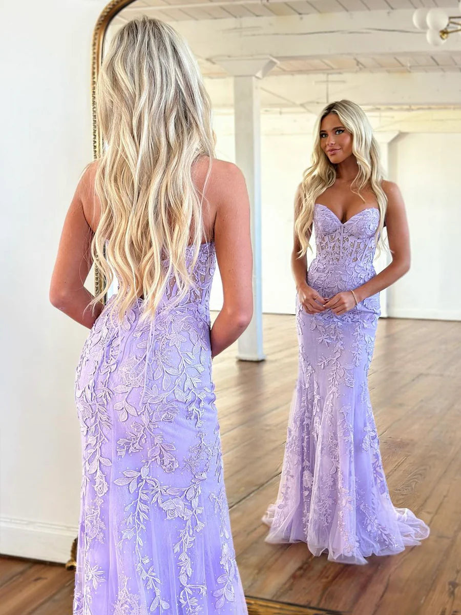 Mermaid Sweetheart Sleeveless Long Prom Dresses, Lace Evening Dresses nv1440
