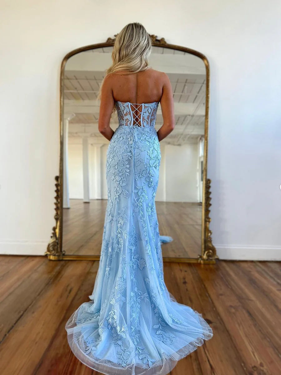 Mermaid Sweetheart Sleeveless Long Prom Dresses, Lace Evening Dresses nv1440