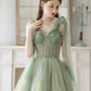 Lovely High Low Lace Party Dress, Green Tulle Short Prom Dress, Green Homecoming Dress nv1639