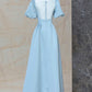 Blue Satin Pearl Long Prom Dress, A-Line Blue Evening Party Dress nv1581
