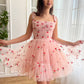Robe de bal mini en tulle cerise mignonne, robe de soirée trapèze rose à lacets nv1633
